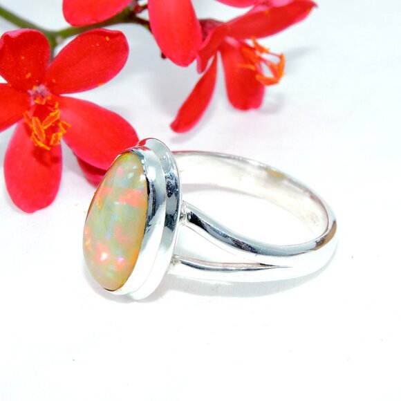 Ethiopian opal Gemstone Ring, Opal 925 Sterling Silver Ring, Natural Opal - Picture 2 of 5